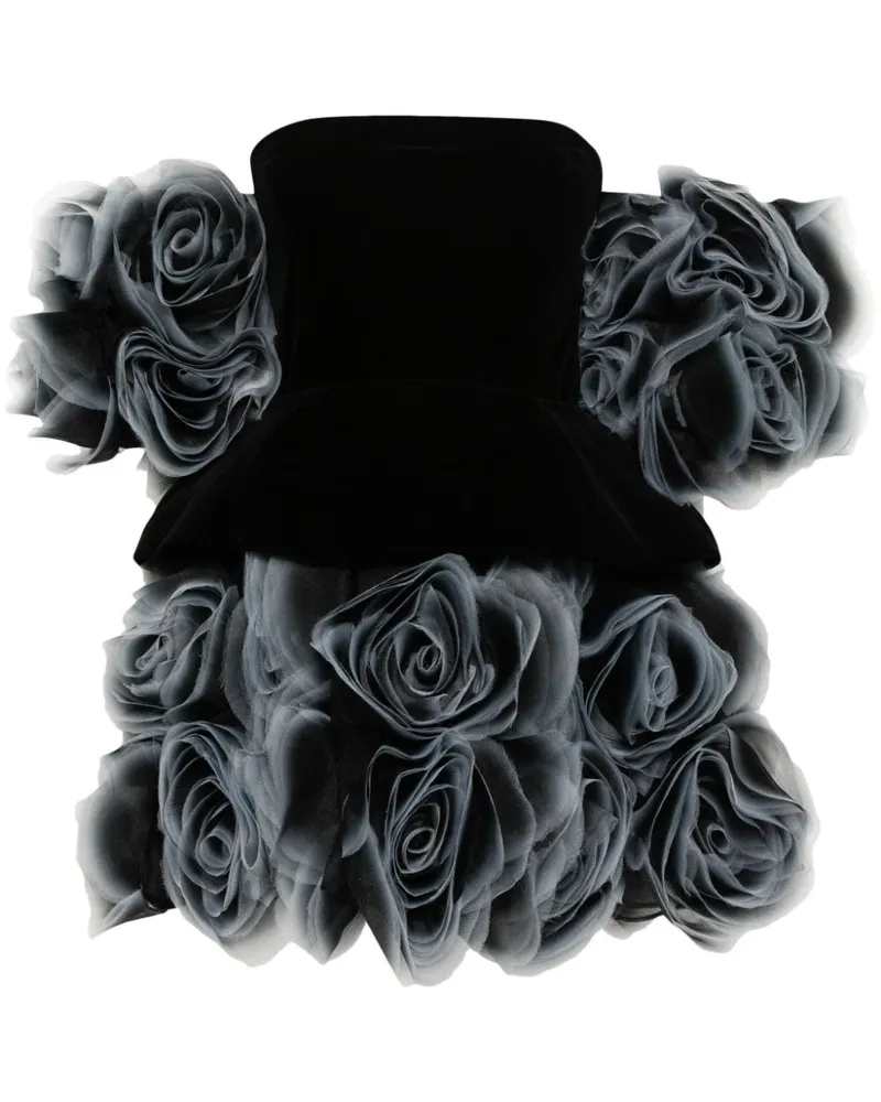 Ana Radu Minikleid aus Samt mit Blumenapplikation - Schwarz Schwarz