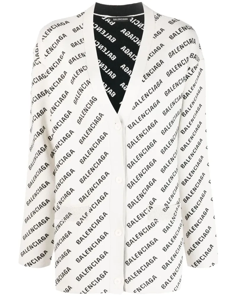 Balenciaga Mini Allover Logo Cardigan - Weiß Weiß