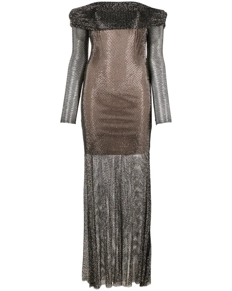 Self-Portrait Schulterfreies Kleid mit Kristallen - Schwarz Schwarz