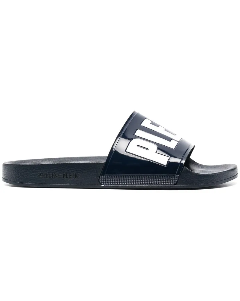 Philipp Plein Pantoletten mit Logo-Print - Blau Blau