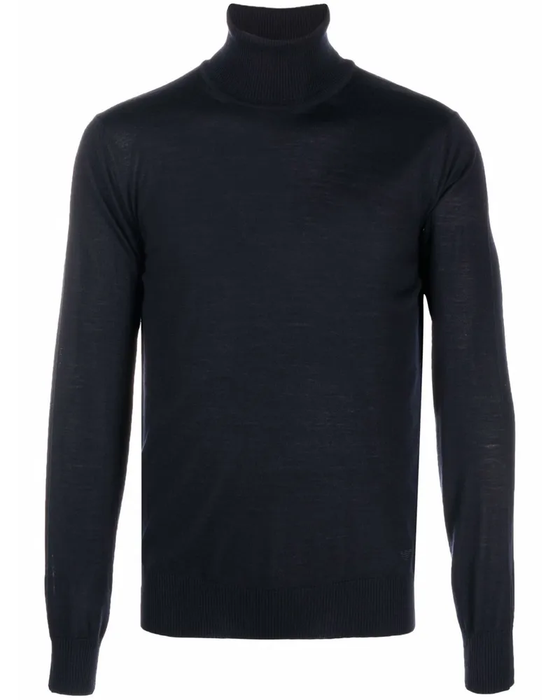 Emporio Armani Gestrickter Rollkragenpullover Blau