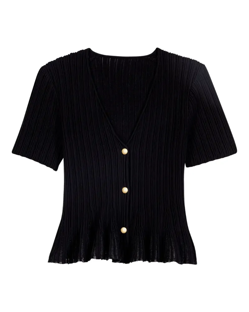 Maje Gerippter Cardigan mit Rüschen - Schwarz Schwarz