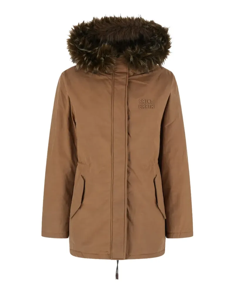 MC2 Saint Barth beige Brenna cotton-blend waxed parka with faux-fur hood - Braun Braun