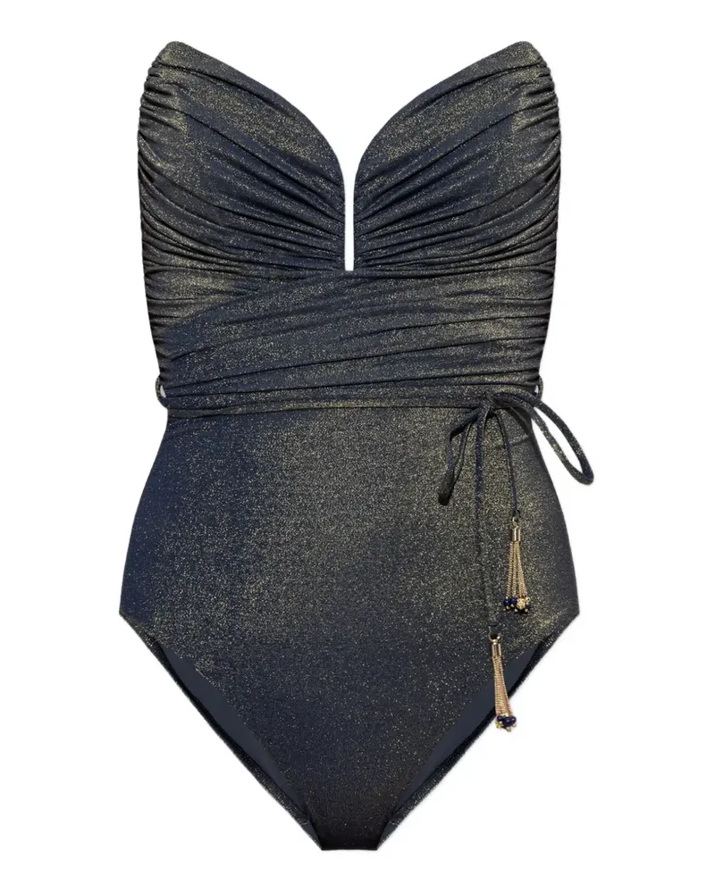 Zimmermann metallic-effect ruched swimsuit - Blau Blau