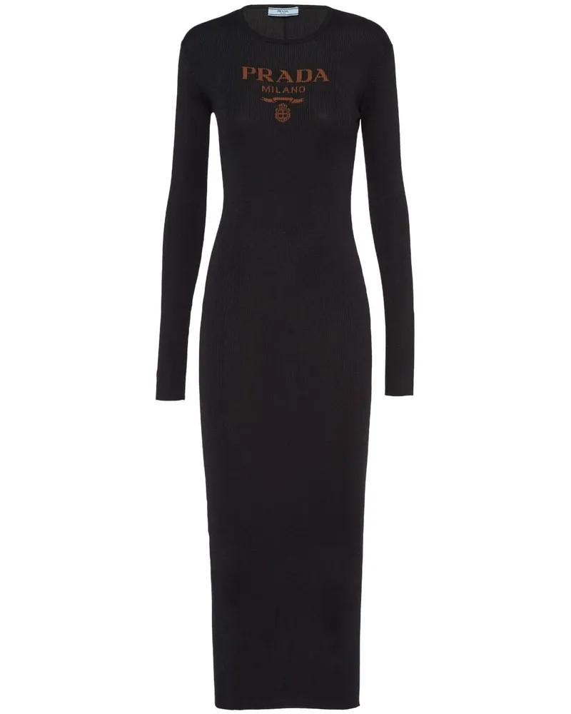 Prada Midikleid mit Logo-Print - Schwarz Schwarz
