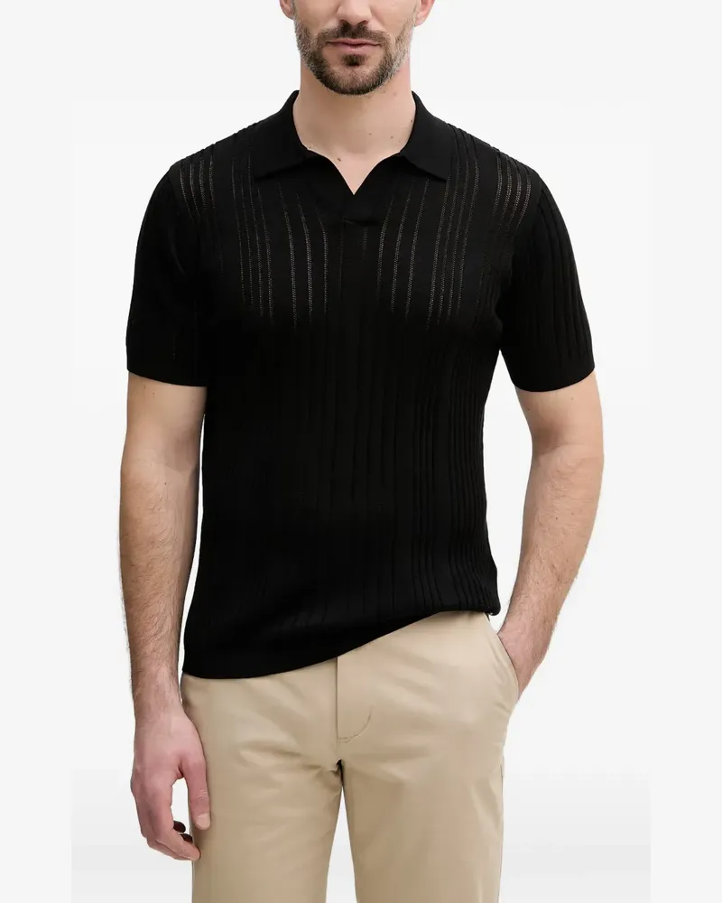 Karl Lagerfeld pointelle-knit ribbed polo shirt - Schwarz Schwarz