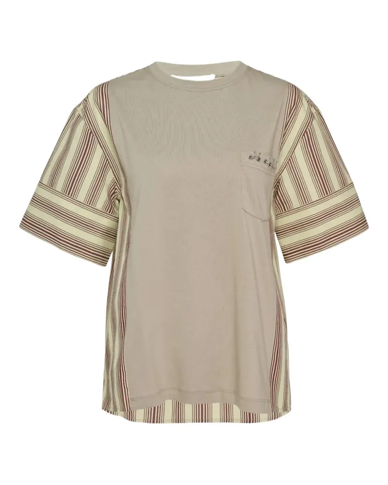 3.1 phillip lim striped-panel pocket T-shirt - Nude Nude