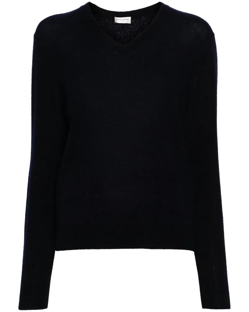 Saint Laurent Strickpullover mit V-Ausschnitt - Blau Blau
