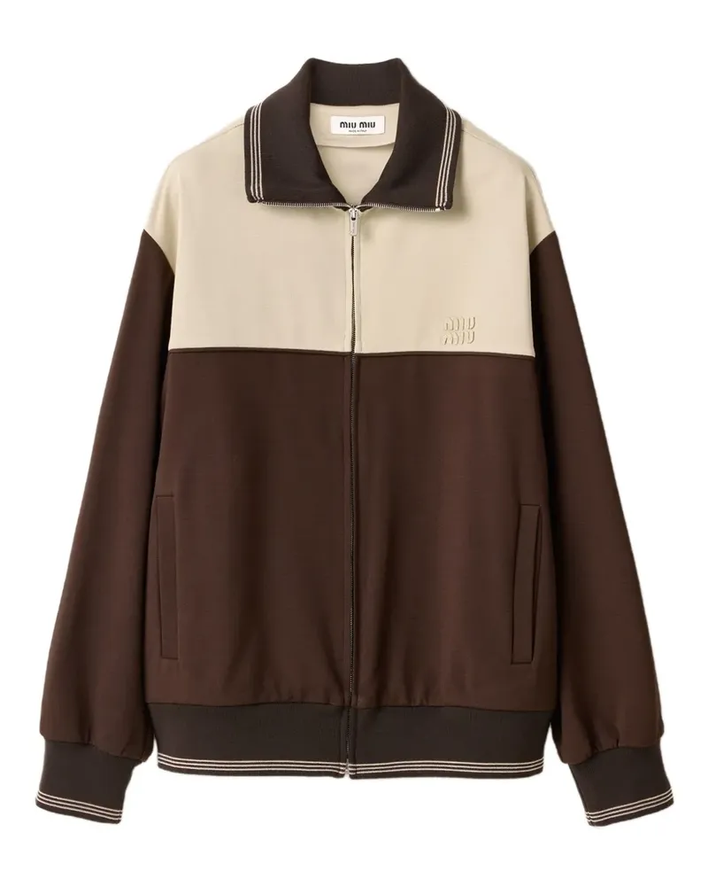 Miu Miu Reißverschluss-Sweatshirt mit gestrickten Bündchen - Braun Braun
