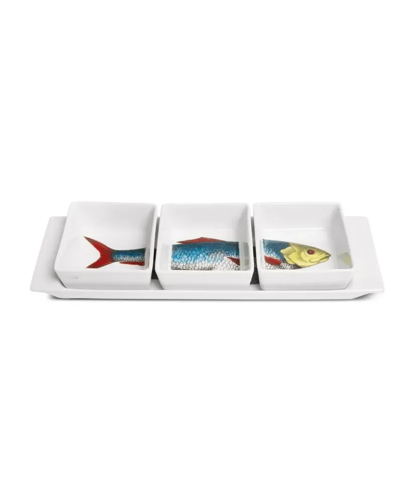 Fornasetti Teller-Set mit Fischmotiv - Weiß Weiß