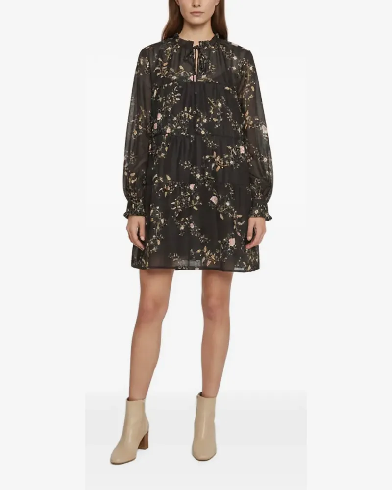 AllSaints floral-print long-sleeve mini dress - Schwarz Schwarz