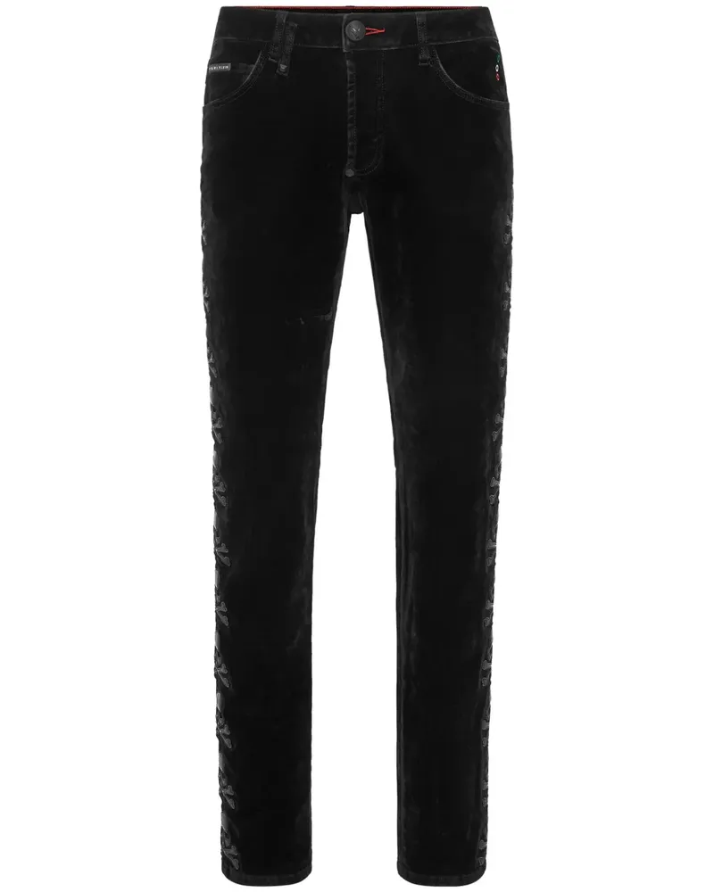 Philipp Plein Halbhohe Skull Slim-Fit-Jeans - Schwarz Schwarz