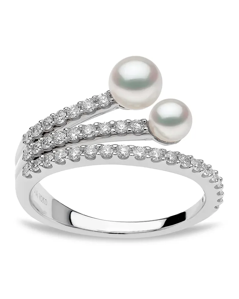 YOKO London 18kt Sleek Weißgoldring mit Diamanten und Akoya-Perlen - Silber Silber