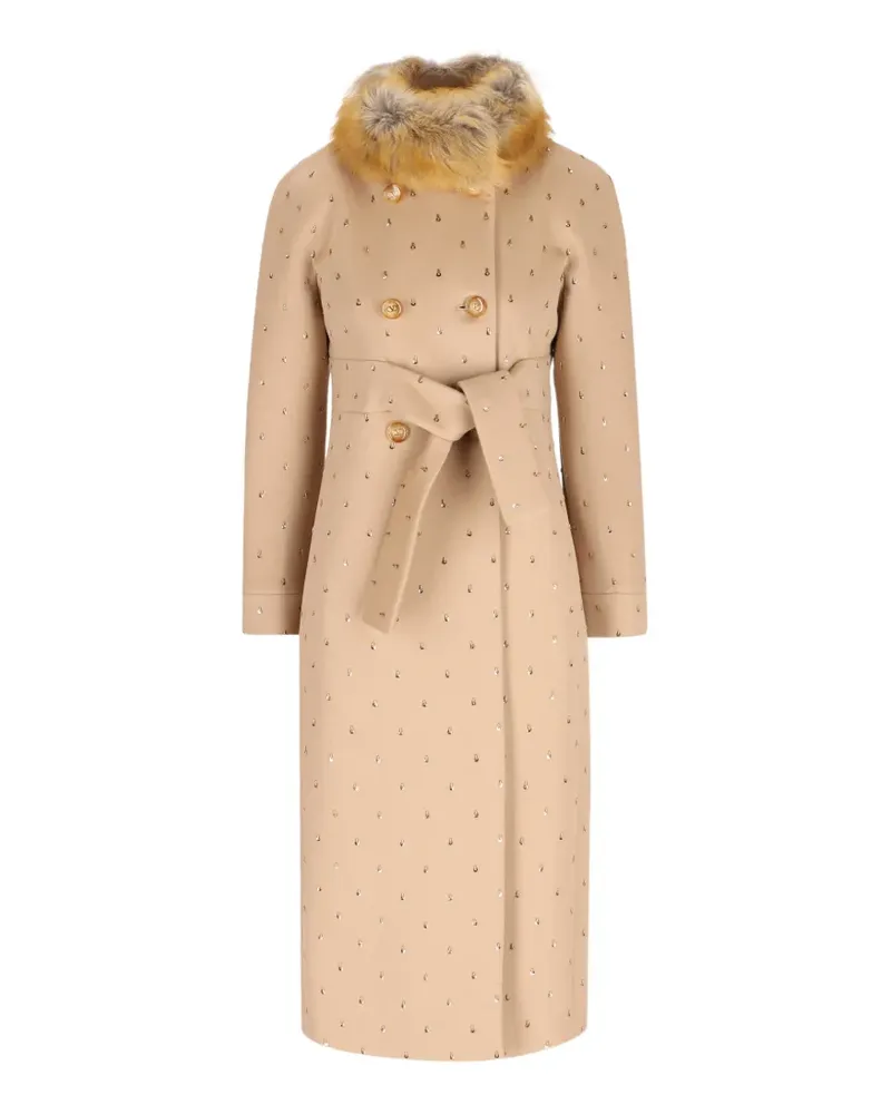 Valentino Garavani sequin-embellished faux-fur collar coat - Nude Nude