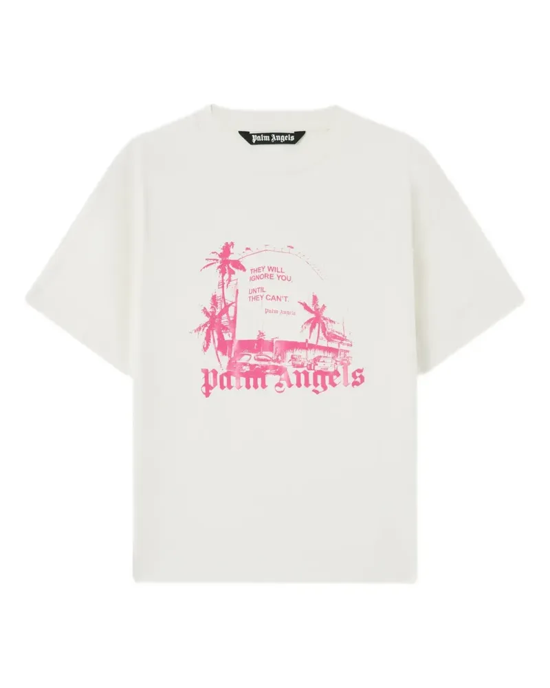 Palm Angels Geripptes T-Shirt mit Grafik - Nude Nude