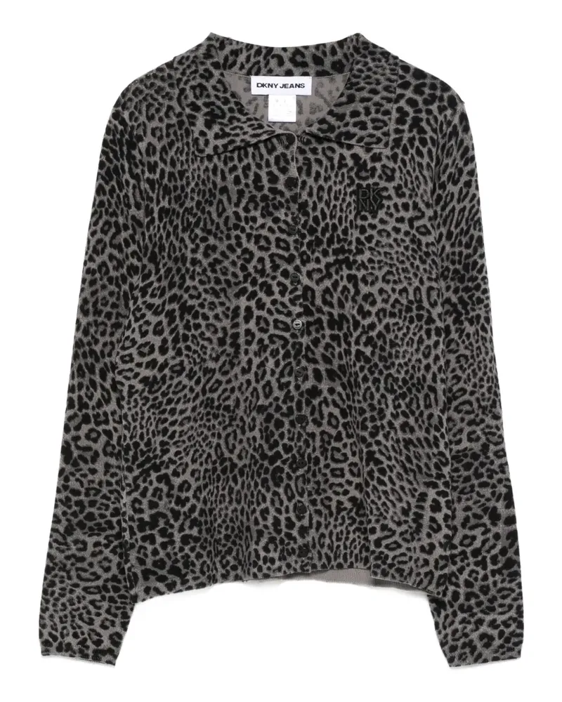 DKNY logo-patch leopard-pattern cardigan - Grau Grau