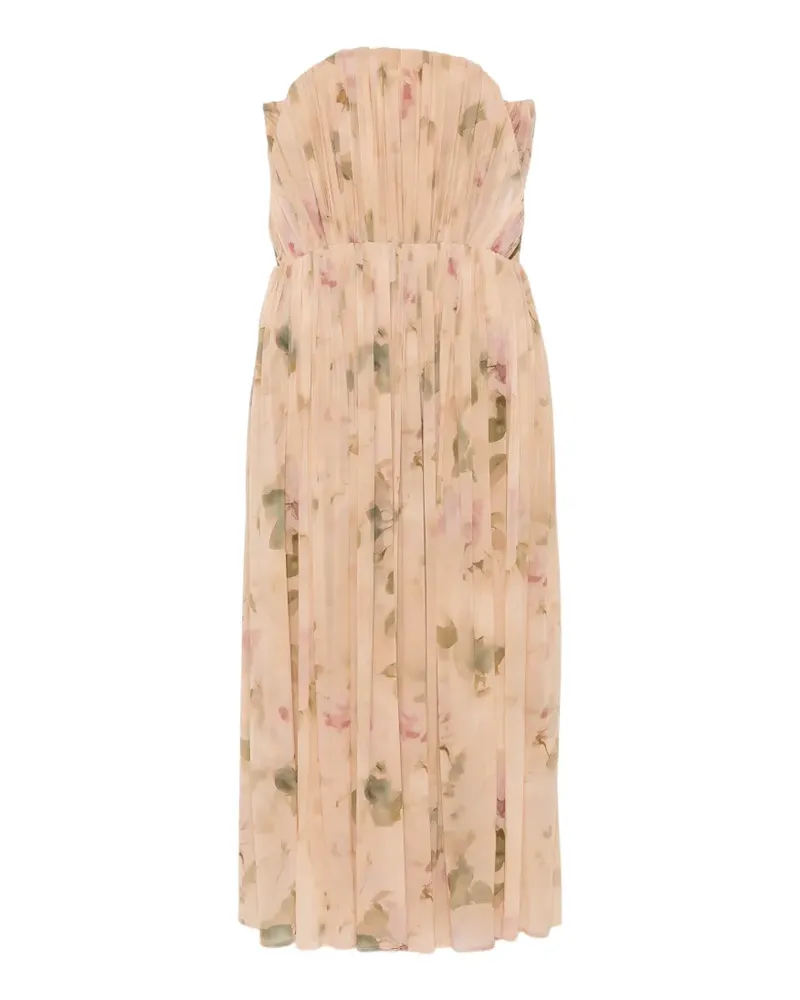 Magda Butrym Plissiertes Midikleid mit Blumenprint - Nude Nude