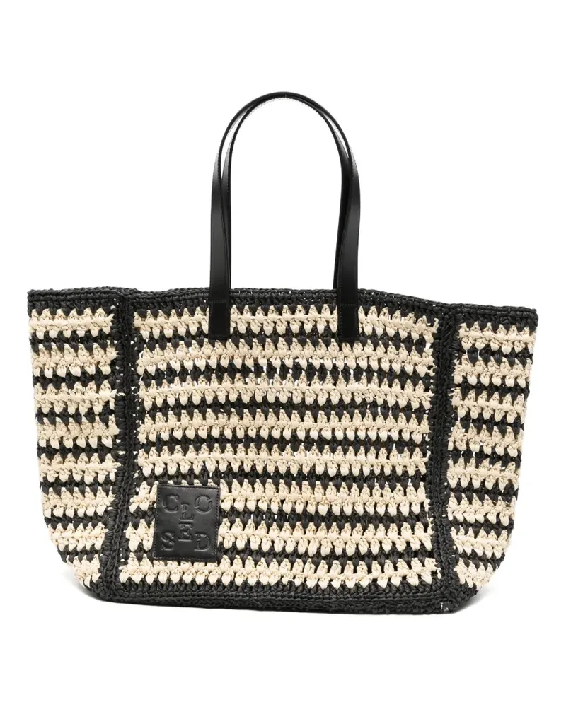 Closed woven tote bag - Schwarz Schwarz