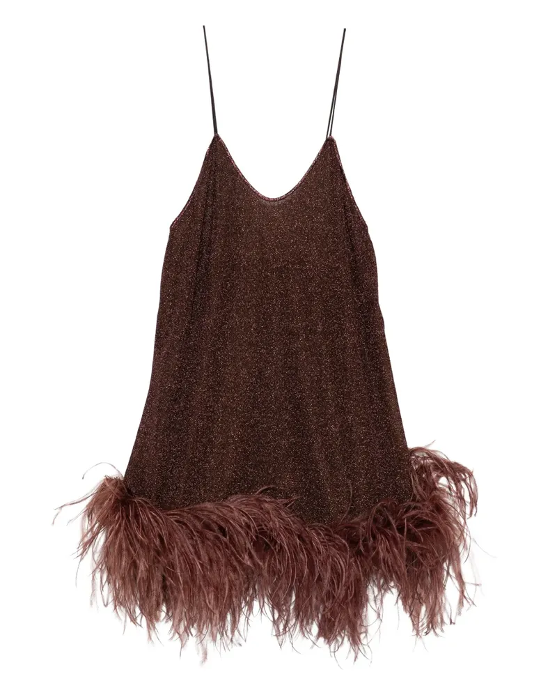 Oséree feather-detail V-neck mini dress - Braun Braun