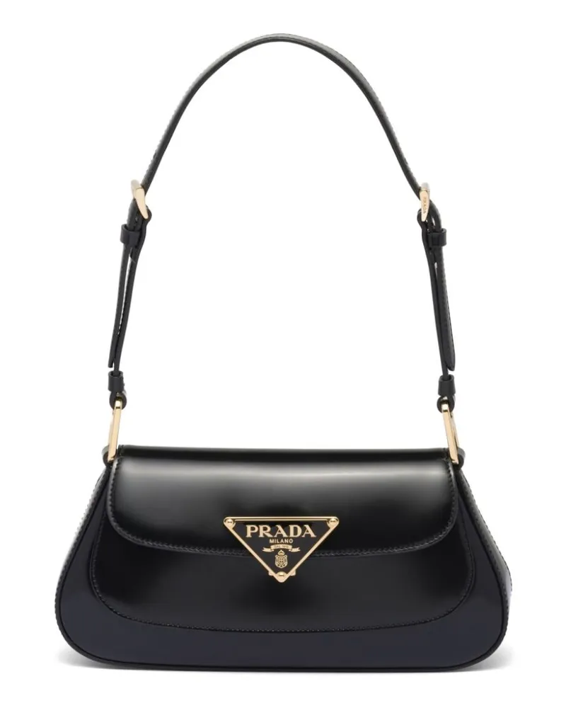 Prada Schultertasche mit Triangel-Logo Schwarz