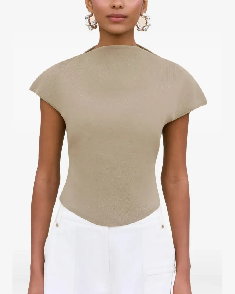 Cult Gaia Virginiana curved-hem cap-sleeve top - Nude Nude