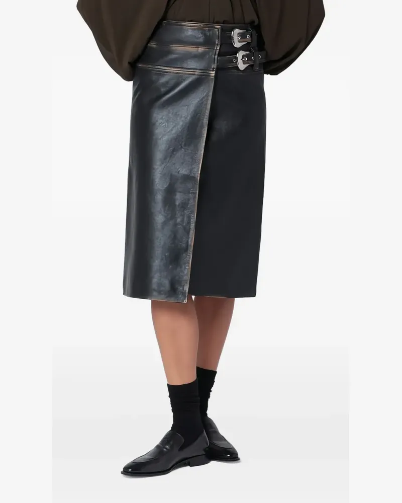 Namacheko Leder-Midirock mit Schnalle - Schwarz Schwarz