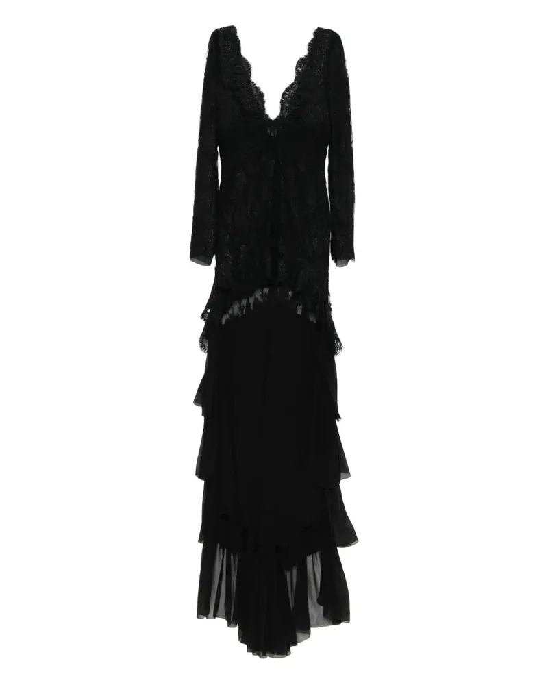 Saint Laurent Spitzenkleid mit Rüschen - Schwarz Schwarz