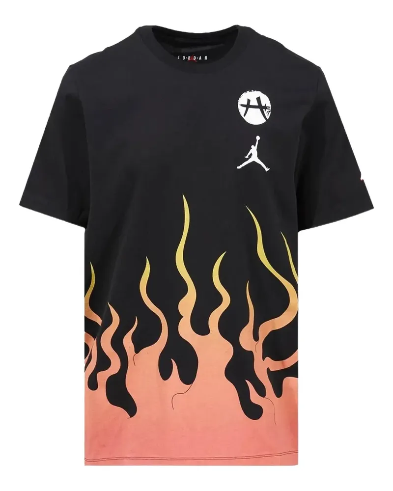 Jordan x Rui Hachimura flame-print logo T-shirt - Schwarz Schwarz