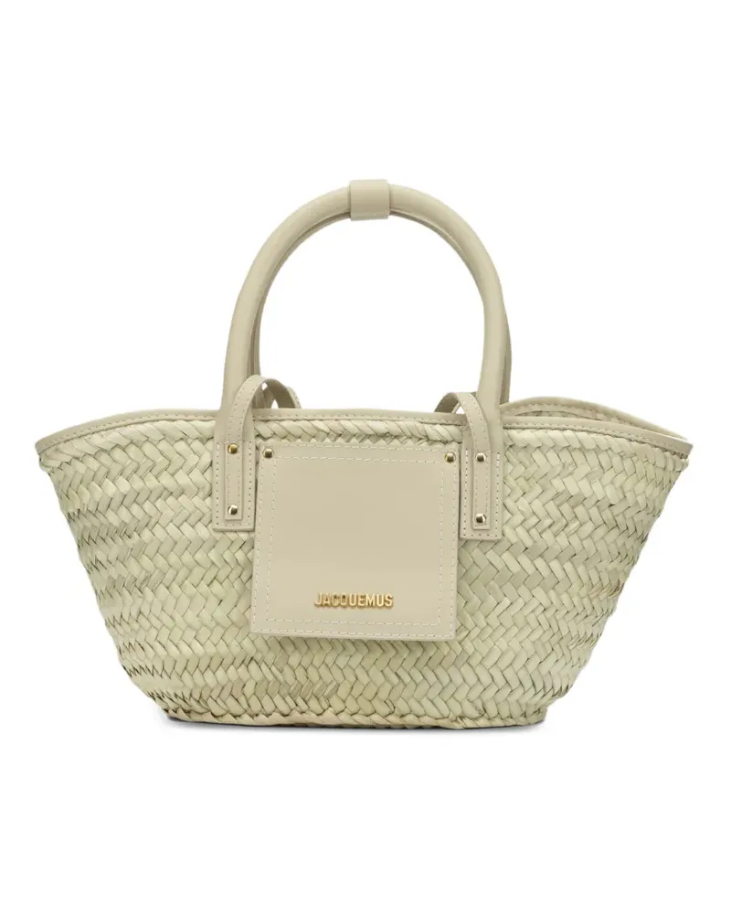 Jacquemus mini Soli woven-straw leather-trim tote bag - Nude Nude