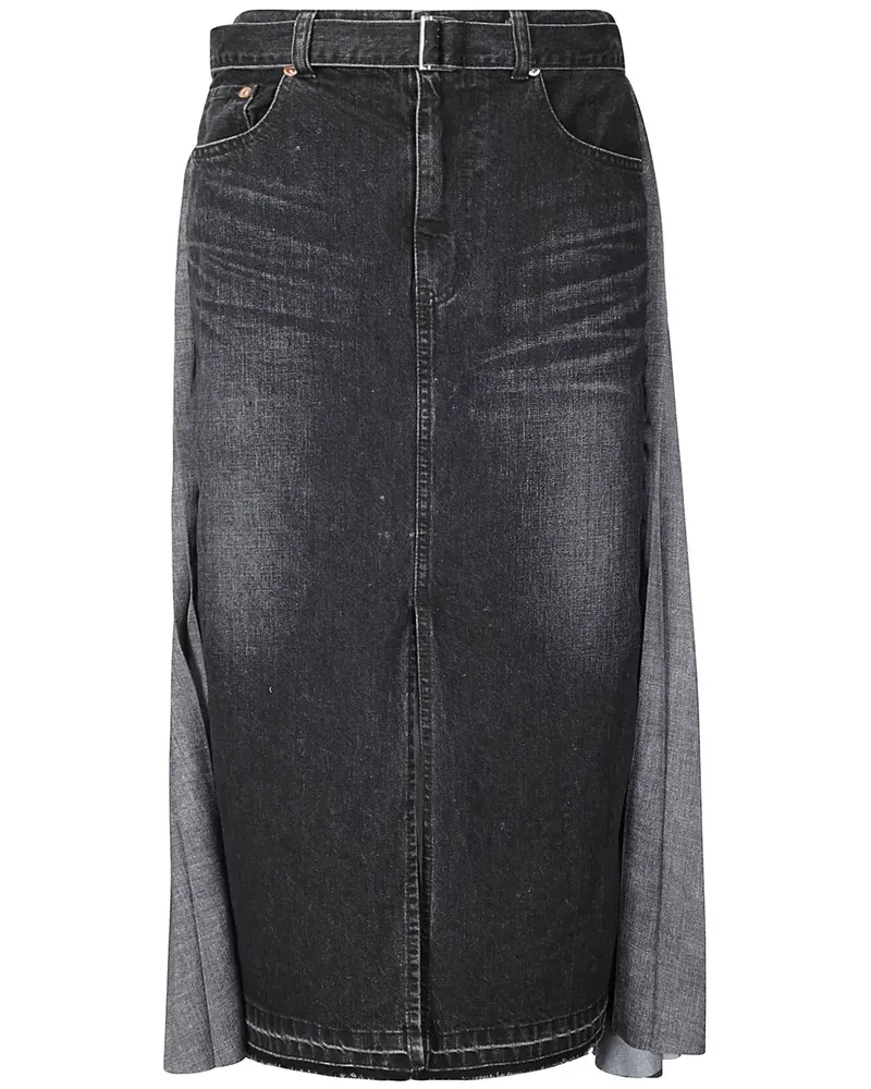 Sacai Jeansrock mit Falten - Schwarz Schwarz