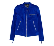 zip-up suede jacket - Blau