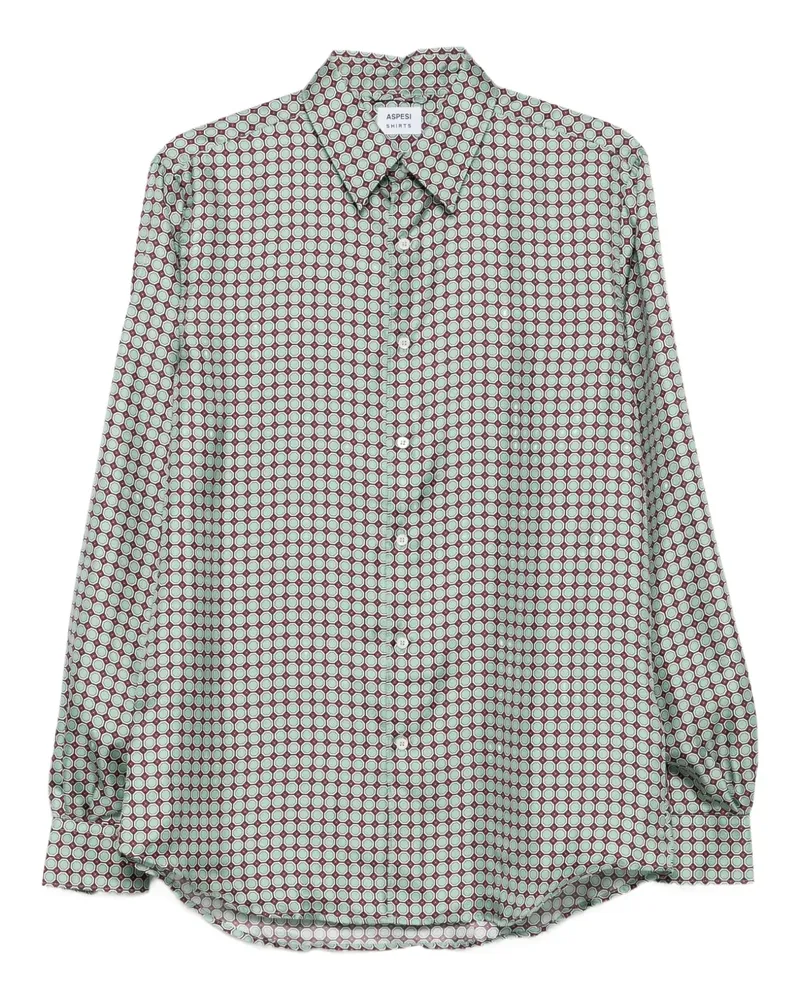 ASPESI Seidenhemd mit geometrischem Print - Grün Grün