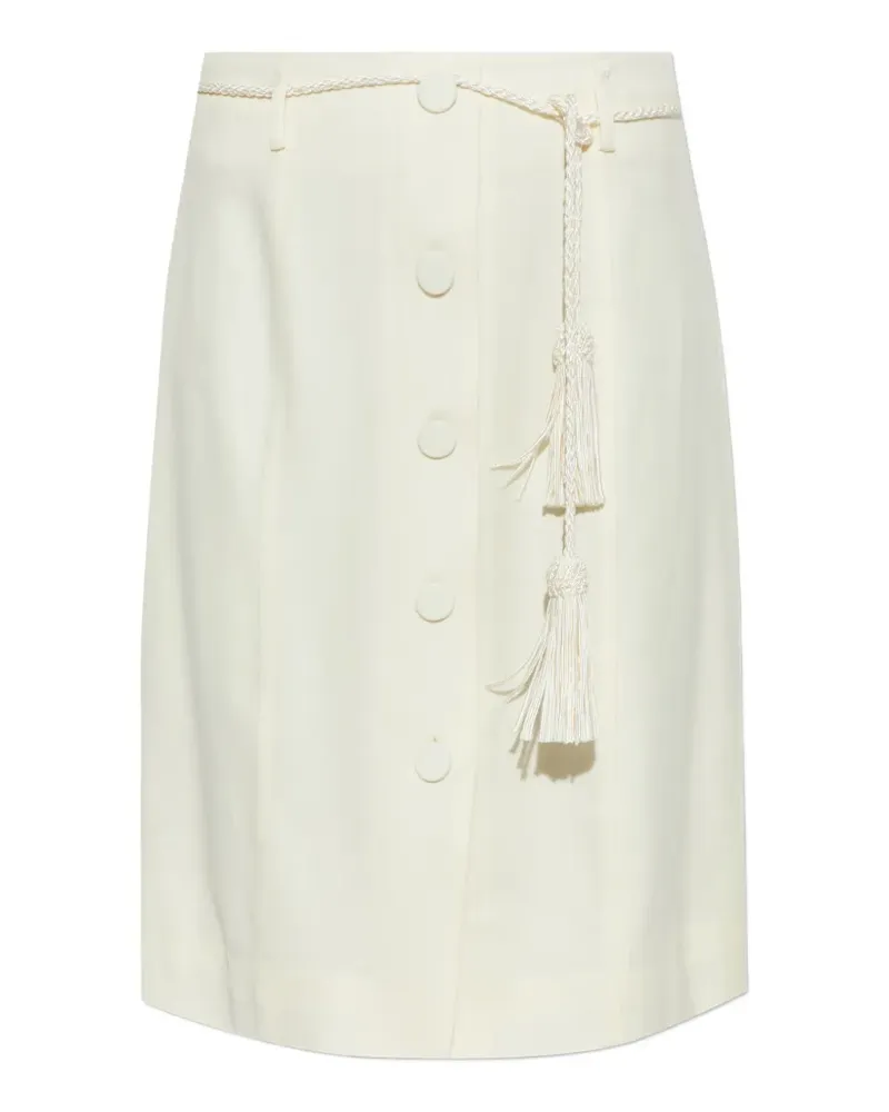 Posse Elspeth button-front tassel-belt wool midi skirt - Nude Nude