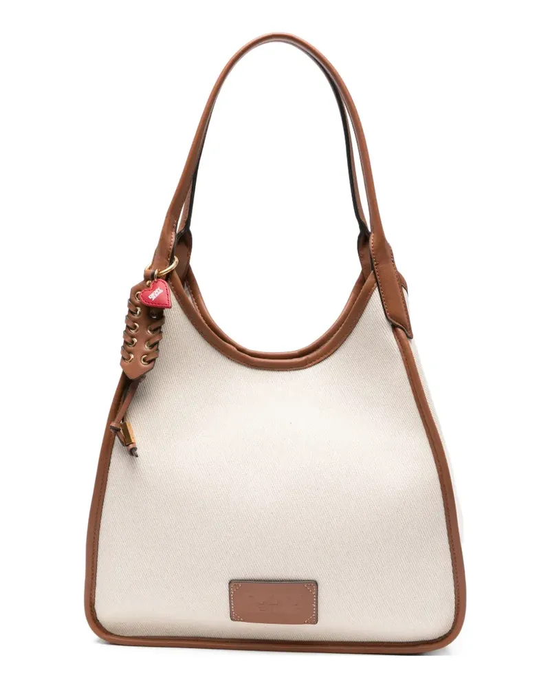 DKNY contrast-trim logo-patch tote bag - Nude Nude