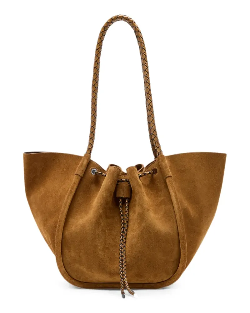 Proenza Schouler Große Ruched Tote Bag aus Wildleder und geflochtenem Kalbsleder - Braun Braun