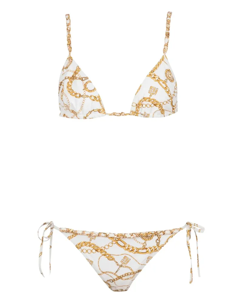 Balmain Triangel-Bikini mit Ketten-Print - Weiß Weiß
