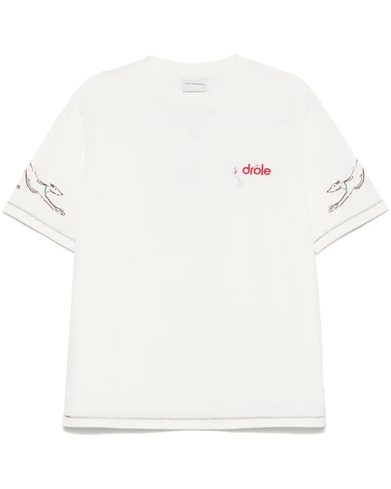 Drôle de Monsieur T-Shirt mit Logo-Stickerei Weiß