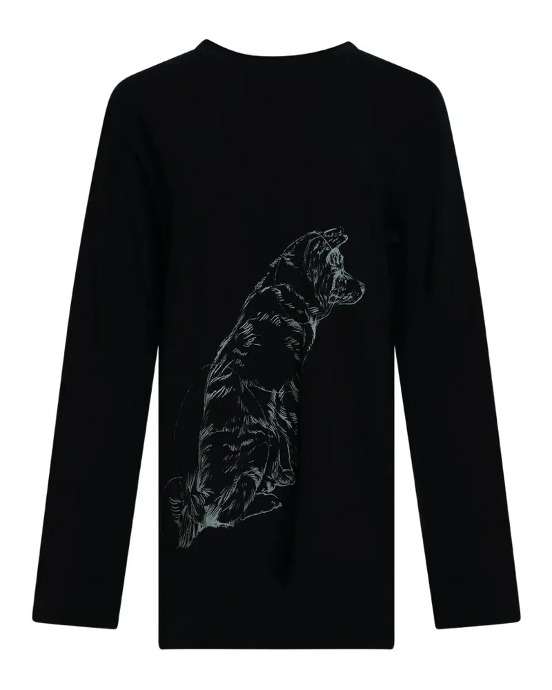 Yohji Yamamoto dog-print long-sleeve T-shirt - Schwarz Schwarz