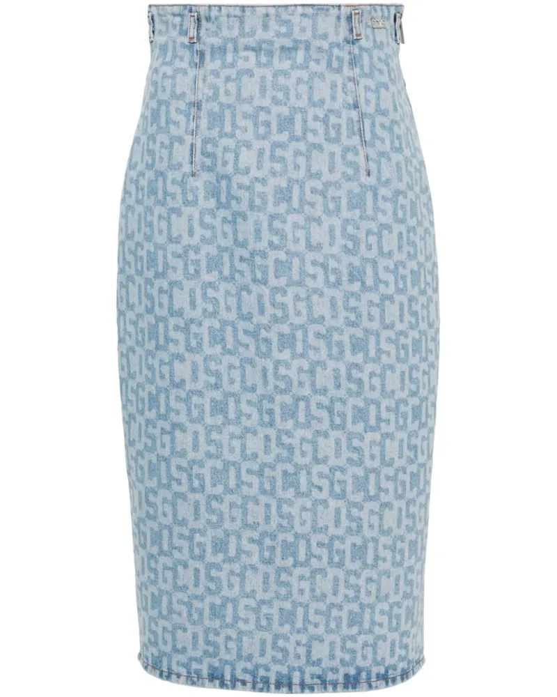 GCDS Denim-Bleistiftrock mit Monogrammmuster - Blau Blau