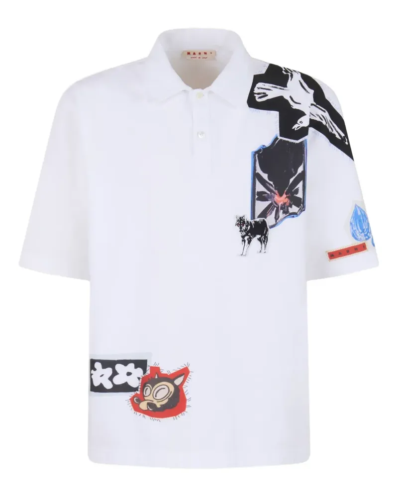 Marni Poloshirt mit grafischem Patch - Weiß Weiß