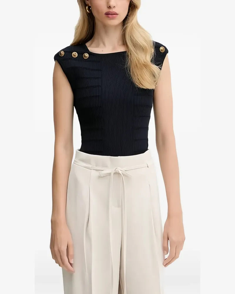 Guess button-embellished ribbed top - Blau Blau