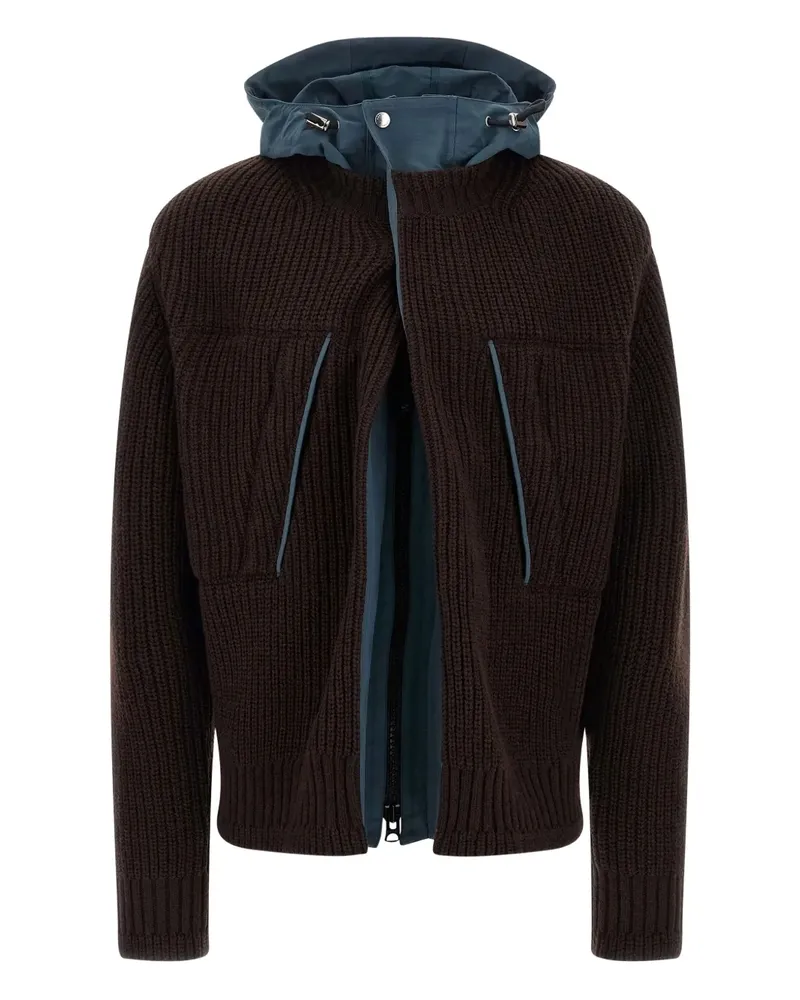 Sacai Gerippter Strickmantel mit Kapuze - Braun Braun