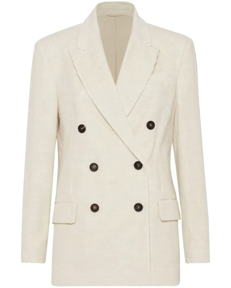 Brunello Cucinelli Doppelreihiger Blazer aus Cord - Weiß Weiß