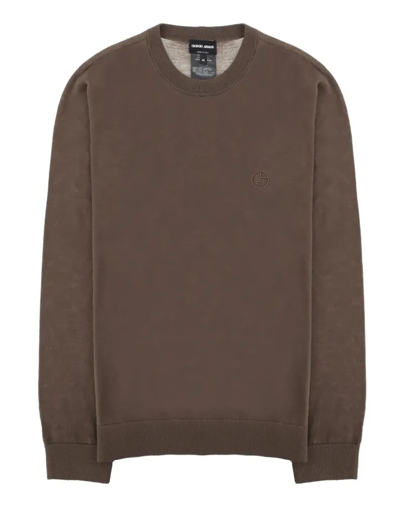 Giorgio Armani logo-embroidered virgin wool sweater - Braun Braun