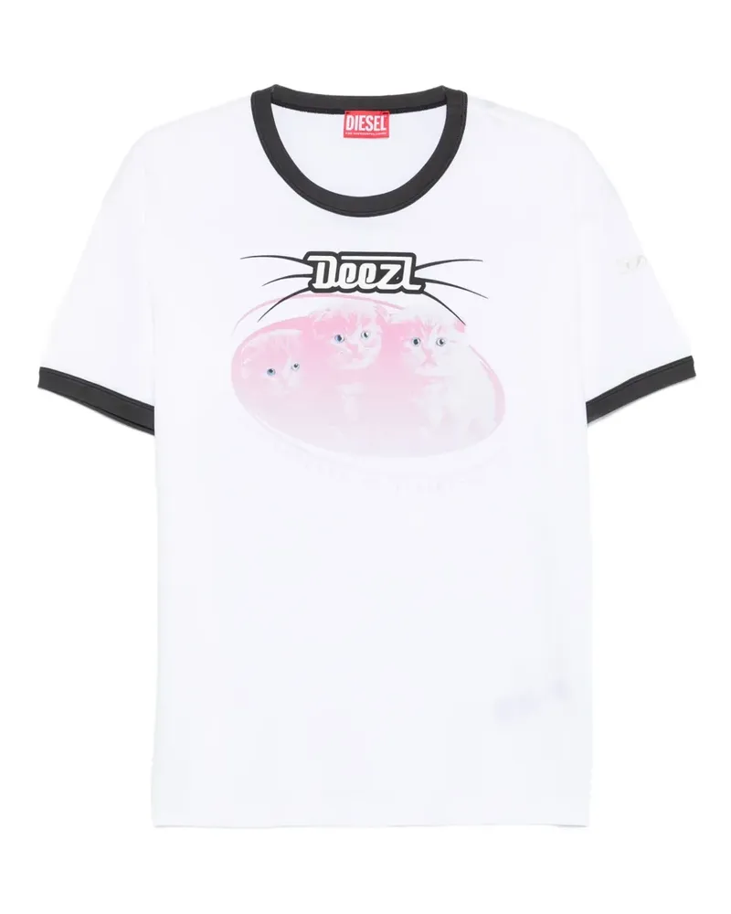 Diesel T-Shirt mit Katzen-Print - Weiß Weiß