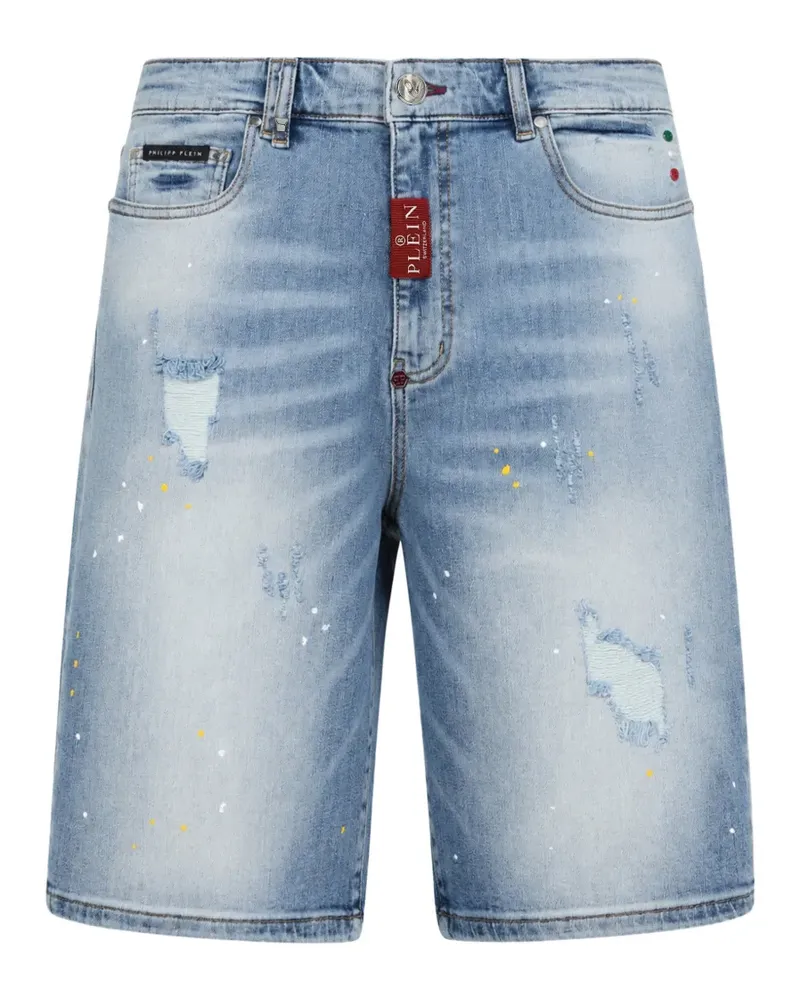 Philipp Plein Distressed-Shorts mit Farbklecks-Print - Blau Blau