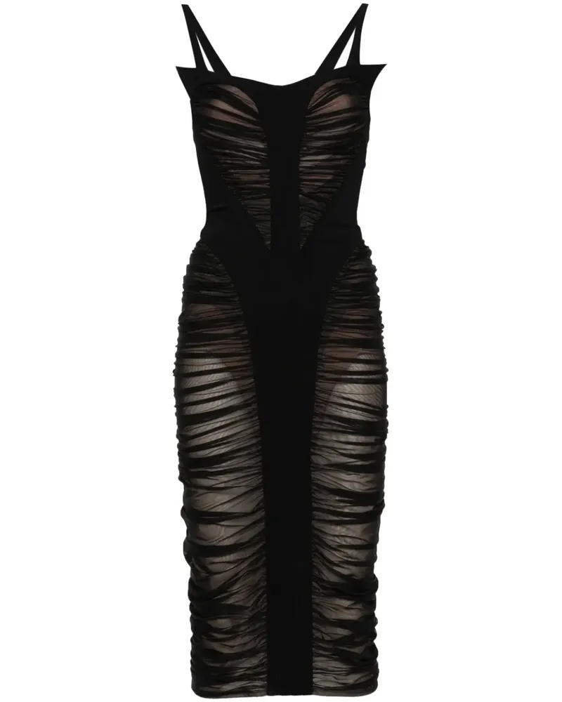 Thierry Mugler Semi-transparentes Kleid mit Mesh-Einsatz - Schwarz Schwarz