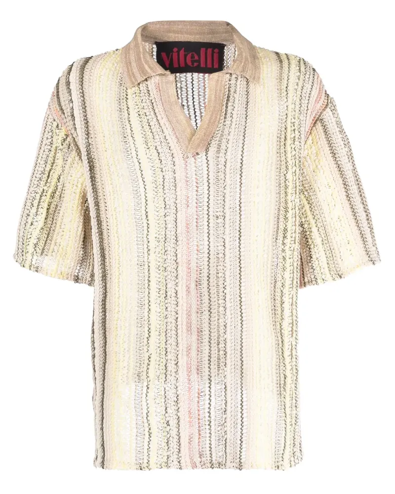 VITELLI Poloshirt mit Längsstreifen - Nude Nude