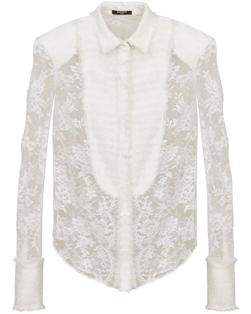 Balmain Hemd mit Blumenspitze - Weiß Weiß