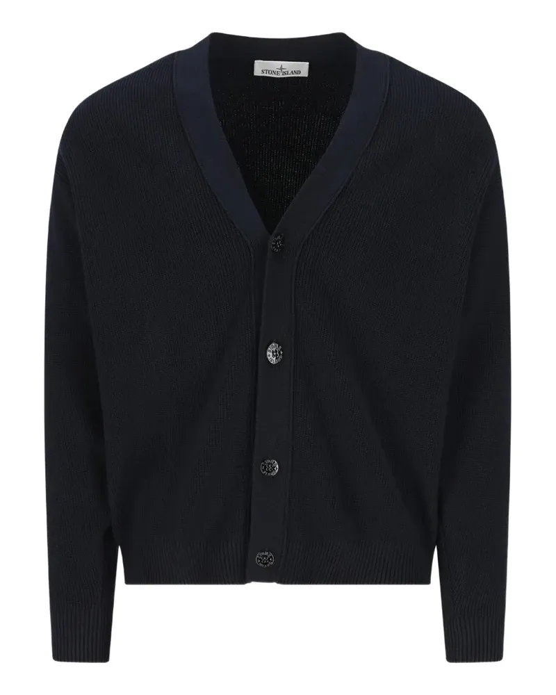 Stone Island Gerippter Cardigan mit V-Ausschnitt - Blau Blau